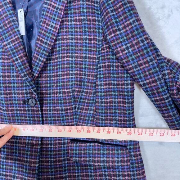 Talbots Blazer Women 16 Blue Mistletoe Plaid Shetland Wool True Classic Timeless - Picture 13 of 16